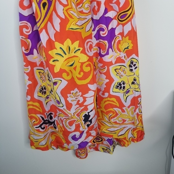J Crew 100% Silk Sarong Halter Maxi Dress Orange Painted Paisley Size 4 Pleated - Picture 12 of 16